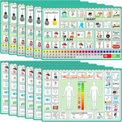 Geyoga 12 Pcs Nonverbal Communication Board, 16.73 x 11.22'' Patient Picture Symbol Communication Cards for Adults