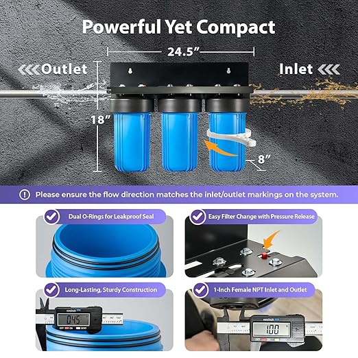 iSpring Anti-Scale Whole House Water Filter System, Reduces up to 99% Chlorine, Odor, and Sediments, 3-Stage Water Descaler and Water Filter, 1" Inlet/Outlet, Model: WGB31B-DS