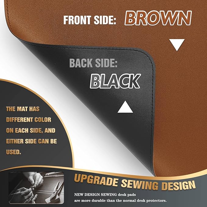 K KNODEL Desk Mat, Blotter, Dual-Sided Office Desk Pad, Waterproof Desk Mat for Desktop, Desk Blotters, PVC Leather Pad Protector (Brown, 31.5" x 15.7")