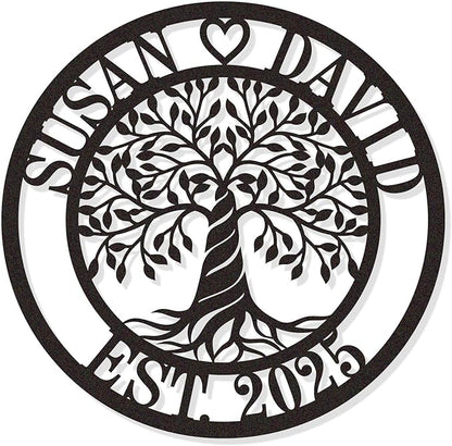 Personalized Tree of Life Metal Sign, Custom Family Name Metal Plaque, Monogram Wall Decor Art, Best Housewarming Present for Wedding Anniversary Couple