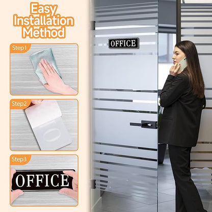 The Office Door Sign for Home and Business，Self-Adhesive Waterproof and Fade-Resistant Modern Office Sign Sticker for House，Business，Door, Window（Black）