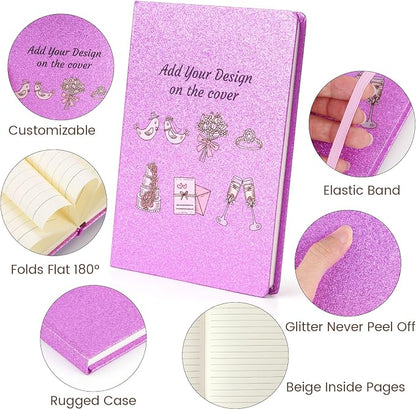 Custom Notebook and Pen Set - Personalized Cover with Logo/Text/Photo, Glitter Design & Rose Gold Accents, Customizable Journal with Matching Pen for Gifts/Office/School, Make It Unique, RoseRed