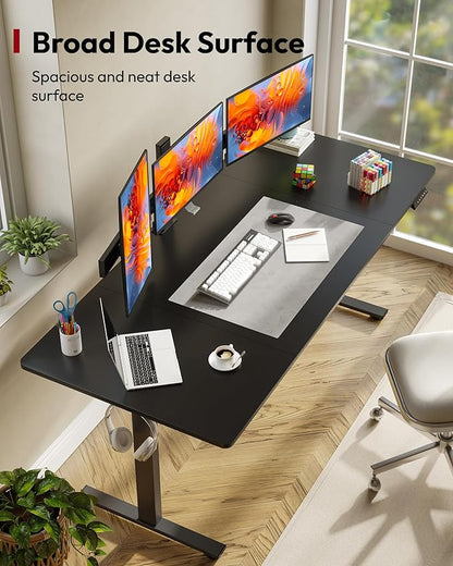 SANODESK Electric Standing Desk 71 x 32 Inches Height Adjustable Stand Up w/6-Button Controller Ergonomic Computer Desk with Splice Board for Home Office, Black Frame + Black Tabletop