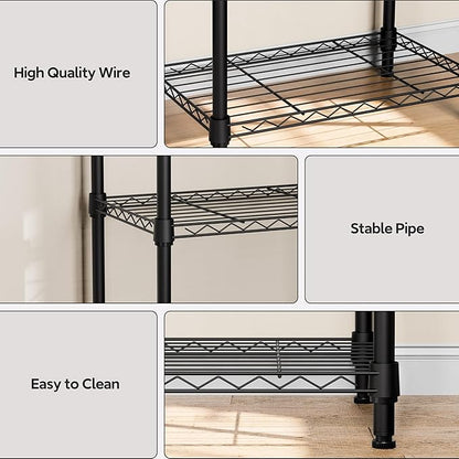 M MZG 4 Tiers Shelf Metal Storage Shelves Wire Rack Closet Organizers with Wheel for Garage Kitchen Bathroom Laundry Black 11.8" D x 17.7" W x 41.9" H