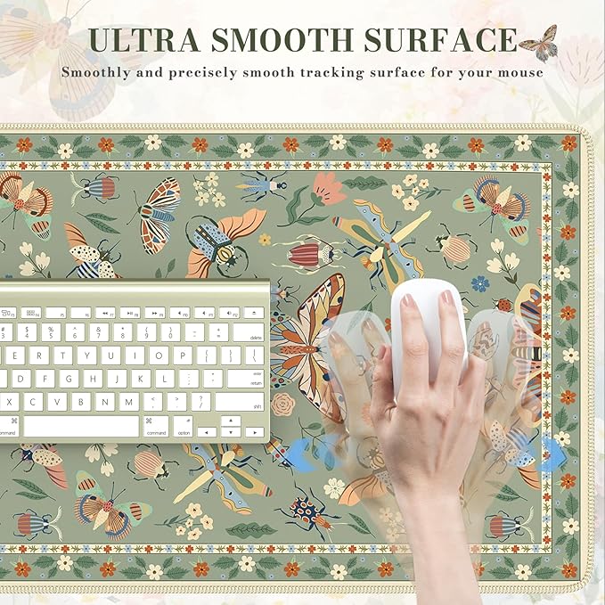 iCasso Green Large Mouse Pad, Desk Matt for Desktop, XXL Desk Mat for Keyboard and Mouse, Anti-Slip Big Mousepad Computer Mat with Stitched Edges