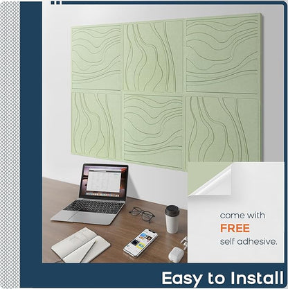 BUBOS 6 Pack Large Acoustic Panels,Total Size 24 x 24Inches Soundproof Wall Panels,Decorative Sound Panels,Self-Adhesive Acoustic Wall Panels for Recording Studio, Home&Office (Green, 6 Pcak)