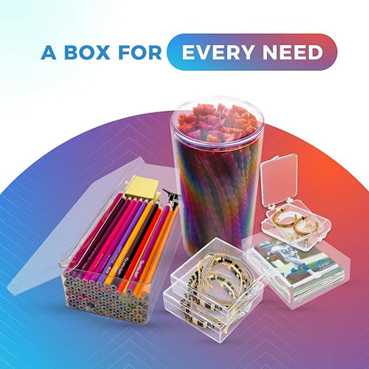 Set of 25 Acrylic Boxes with Lids, 4"Lx4"Wx8"H, Made in USA, Display Cases for Collectibles, Clear Containers for Organization and Storage