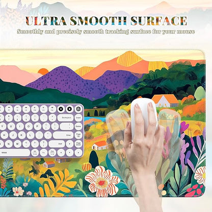 iCasso Large Gaming Mouse Pad (35"x16") - Waterproof Desk Mat with Non-Slip Rubber Base & Stitched Edges - Extended Keyboard Mousepad for Computer, PC, Office, Home Workspace (Oil Painting)