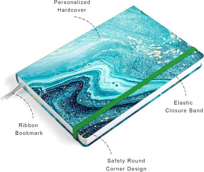 Lined Journal Notebook, Hardcover, Medium 5.7 x 8.4 in, 160 Pages Thick Paper, Cute Aesthetic A5 College Ruled Notebook for Journaling Writing Work Office School Women Men, Ocean Blue Marble