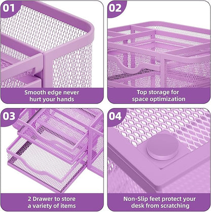 Marbrasse Mesh Desk Organizer with 2 Drawers, Pen Holder & Notebook Slot