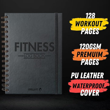 Gym Workout Journal (A5) - Hardback Leather PU Workout Tracker (128 Workouts) - Set Goals & Track Progress | Premium Fitness Journal & Log Book by Gorilla Fit