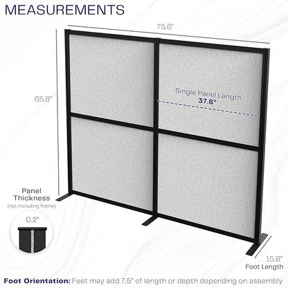 VIVO Modular Wall System, 2 PET Panels, Modern Professional Office Cubicle Dividers, Freestanding Privacy-Screen, 66 inches High, Light Gray, Black Frame, PP-MWS63B