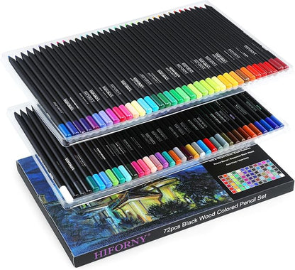HIFORNY Premium Black Edition Colored Pencils for Adults Coloring – 72 Coloring Pencils with Smooth Pigments,Artists Soft Core,Drawing Pencils Art Supplies for Adults Beginners