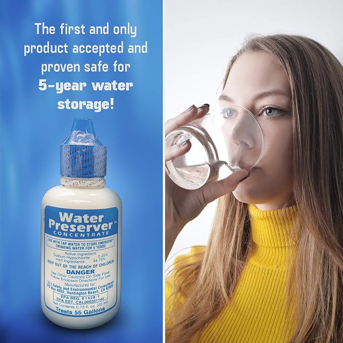 Water Preserver Concentrate for 55 Gallon, 5-Year Emergency Drinking Water Treatment and Storage Drops