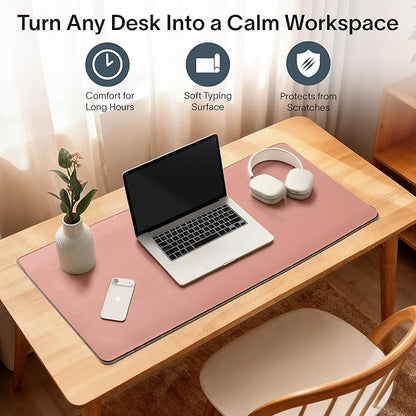 Nordik Felt and Leather Desk Mat - Desert Blush Pink - 35x17 Inch Felt and Vegan Leather Desk Blotter with Document Hideaway - Large Computer Mats for Desktop - Ideal Keyboard Mat for Office and Home