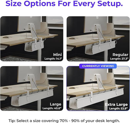 Ascrono Original No Drill Under Desk Cable Management Tray 53.9" - Premium White Fabric Cable Management Under Desk - Clamp/Screw Mount Cord Organizer - Supports Upto 66lbs - Extra Large