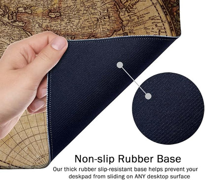 SSOIU Extended Gaming Mouse Pad XXL ArtSo Large Keyboard Mat Long Mousepad Desk Decor Writing Pad Non Slip Rubber Base Stitched Edges for Work, Game, Office, Home, 35.5" x 15.7", Vintage World Map