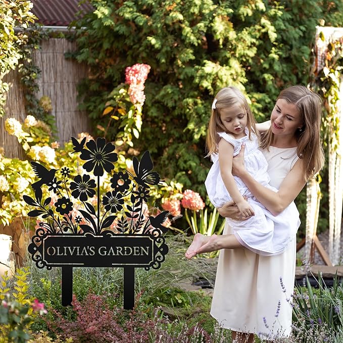 Custom Garden Sign | Personalized Garden Stake Metal Sign | Personalized Garden Name Sign | Custom Sign Outdoor Metal | Metal Sign Stakes Customized | Gardening Decor Gifts for Gardeners
