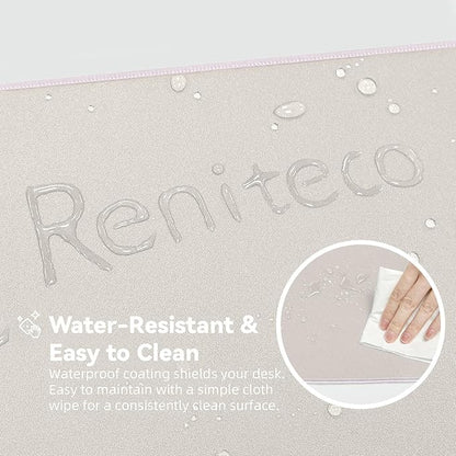 Reniteco Waterproof Large Gaming Mouse Pad with Durable Stitched Edges, Non-Slip Rubber Base, Grainy Jacquard Mouse Mat Desk Pad for Home Office Gaming, 35.4''x15.7''x0.12'', Beige
