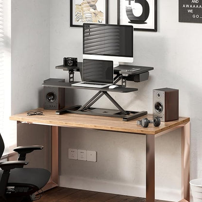 FLEXISPOT 32" Motorized Standing Desk Converter, Electric Stand up Desk Riser, Sit to Stand Dual Monitor and Laptop Workstation with Wide Keyboard Tray, Black
