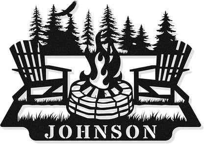 Personalized Campfire Name Metal Signs, Camper Decor,Custom Family Name Sign for RV, Custom Camper Fire Pit Signs, Personalized Camping Gifts,Metal Outdoor Sign