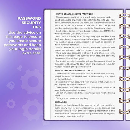 Clever Fox Password Book Spiral – Mini Internet Address & Password Organizer with Laminated Alphabetical Tabs – Small Password Keeper Journal – Hardcover, Pocket Size, 4.7x5.7” (Purple)