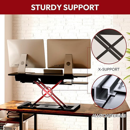SANODESK 35" Electric Standing Desk Converter,Height Adjustable Riser for Office Home, Monitor and Laptop Workstation with Large Keyboard Tray, Black Color