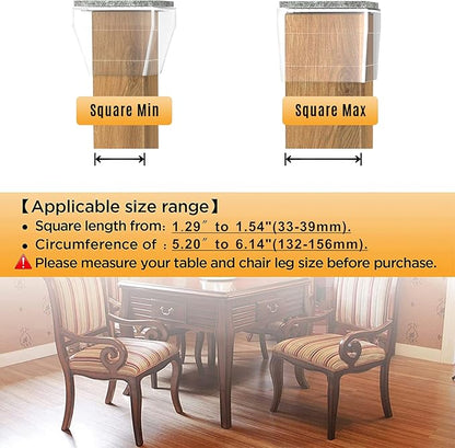 Square Chair Leg Protectors for Hardwood Floors,16 Pcs Silicone Felt Furniture Legs Caps to Prevent Floor from Scratches and Reduce Noise, Easy to Move,1.26-1.57",Clear.