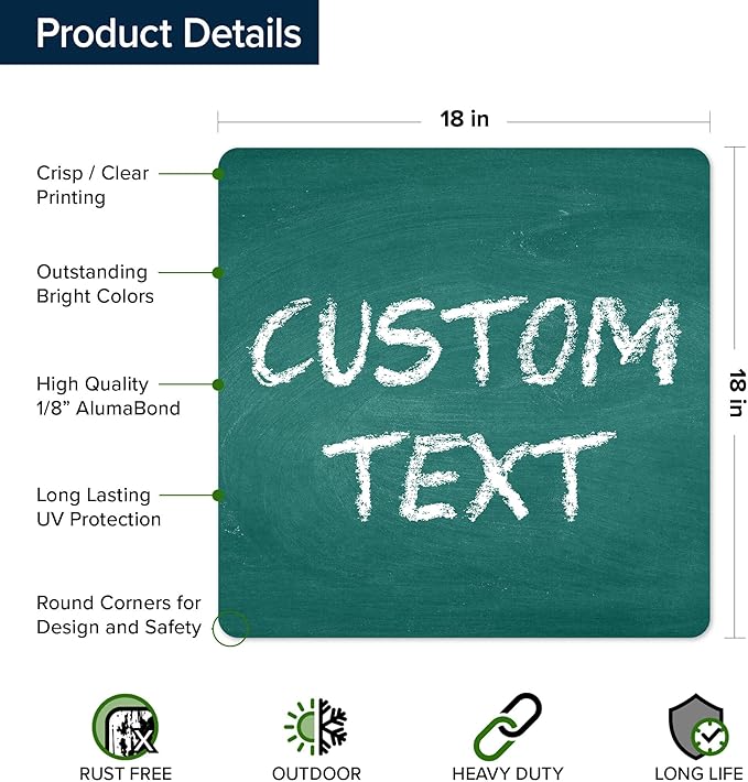 Custom Sign, Custom Street Sign, 11 Font Colors, 13 Font Styles, 4 Hole Options, 22 Sizes, 18x18 Inches, Rust Free DiBound, Fade Resistant, Made in USA by My Sign Center (Chalkboard Green)