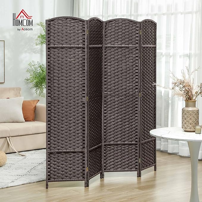 HOMCOM Room Divider, 4 Panel Folding Privacy Screen, 5.6' Tall Freestanding Wall Partition for Home Office, Bedroom, Brown
