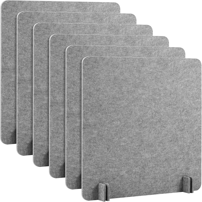 Kisston 6 Pack Acoustic Desk Divider Desk Partition 24 x 24" Stand Up Freestanding Desk Privacy Panel Noise and Visual Distractions Reducing Table Divider for Student Reception Area Office(Light Gray)