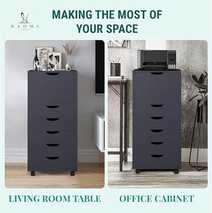 Naomi Home Carly 6-Drawer Craft & Office Storage Cabinet, – Mobile Filing Unit with Wheels, Spacious for Supplies & Documents, Under Desk Fit, 18.8" D x 15.7" W x 41.3" H