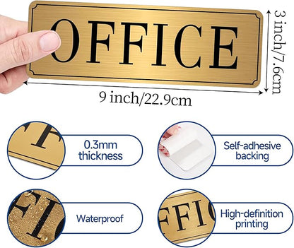 The Office Sign for Home and Business Door，Self-Adhesive Waterproof and Fade-Resistant Brushed Gold Office Sticker for House，Business，Door, Window