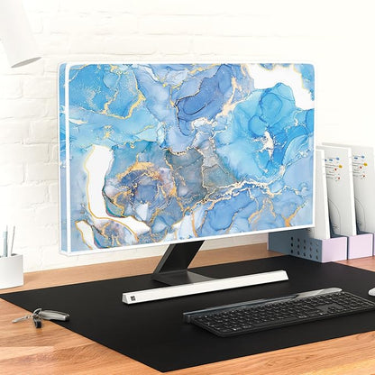Baocicco Baby Blue Gold Marble Waterproof Screen TV Cover 37, 38, 39 Inch Modern Television Accessories TV LCD Fashion Weatherproof Screen TV Decorations for Tablet LED LCD OLED TVs