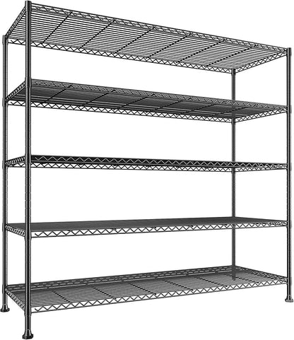 REIBII 45.8“W Metal Shelving Storage Shelves, 5-Tier Wire Shelving Unit,Heavy Duty Garage Shelving, Adjustable Storage Rack for Pantry Kitchen Dining Room Restaurant Supermarket Commercial Black