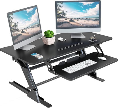 Lubvlook 42 inch Stand Up Desk Converter, Height Adjustable Sit Stand Desk Riser, Black, 42PB