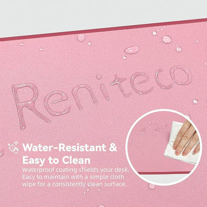 Reniteco Waterproof Large Gaming Mouse Pad with Durable Stitched Edges, Non-Slip Rubber Base, Grainy Jacquard Mouse Mat Desk Pad for Home Office Gaming, 27.6"x11.8"x0.12", Pink