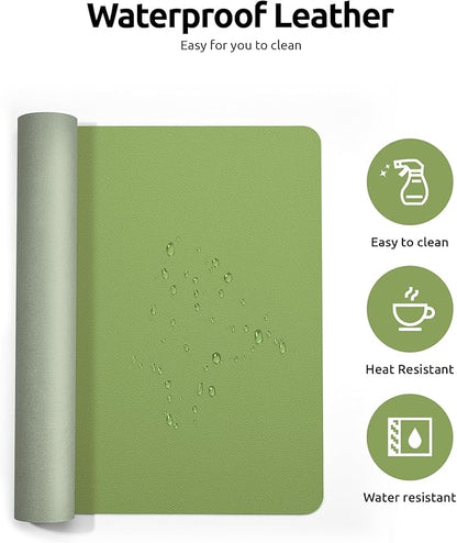 YSAGi Leather Desk Protector, Office Mat, Large Mouse Mat, Non-Slip PU Leather Blotter, Laptop Pad, Waterproof Writing Pad for Office and Home (Leaf Green, 23.6" x 13.8")