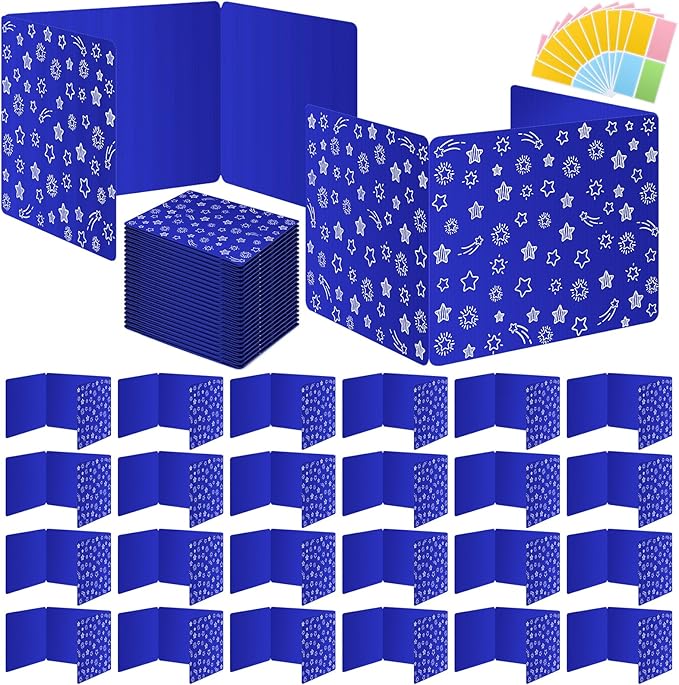 Blue 24-Pack Desk Dividers for Students, Waterproof Plastic Study Carrel Divider, Durable Testing Dividers for Classroom Teacher Supplies, Easy to Clean Privacy Shield Folder Boards for Student Desk