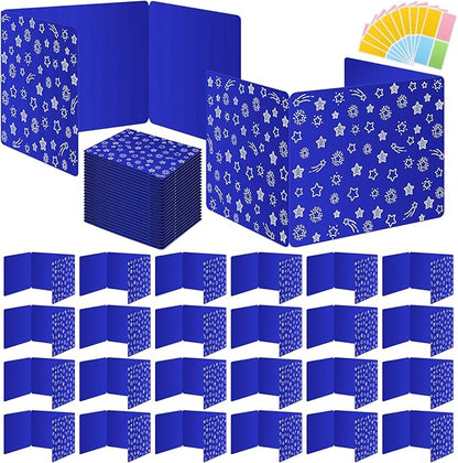 Blue 24-Pack Desk Dividers for Students, Waterproof Plastic Study Carrel Divider, Durable Testing Dividers for Classroom Teacher Supplies, Easy to Clean Privacy Shield Folder Boards for Student Desk