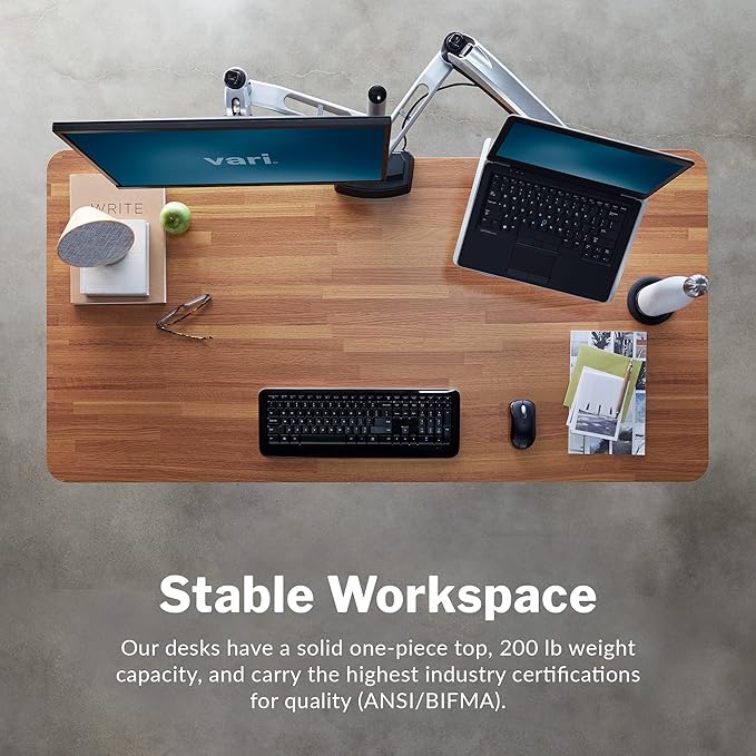Vari Classic Electric Standing Desk - VariDesk Height Adjustable Sit/Stand Desk - Dual Motor with Memory Presets, Stable T-Style Legs - Gaming or Home Office Workstation - 60”x30”, Butcher Block