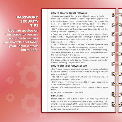 Clever Fox Password Book Spiral – Mini Internet Address & Password Organizer with Laminated Alphabetical Tabs – Small Password Keeper Journal – Hardcover, Pocket Size, 4.7x5.7” (Red)