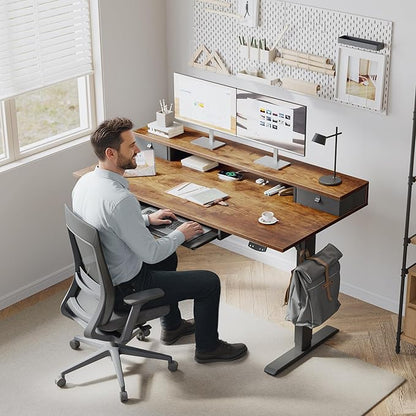 Klicelor 48 Inch Electric Standing Desk with Drawers and Keyboard Tray, Height Adjustable Desks for Home Office, Sit Stand Up Computer Workstation with Two Pieces, Rustic Brown