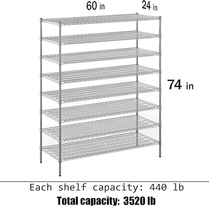 Regal Altair 24" Deep x 60" Wide x 74" Height Wire Shelving Kit | 8-Tier | NSF Commercial Storage Rack Unit