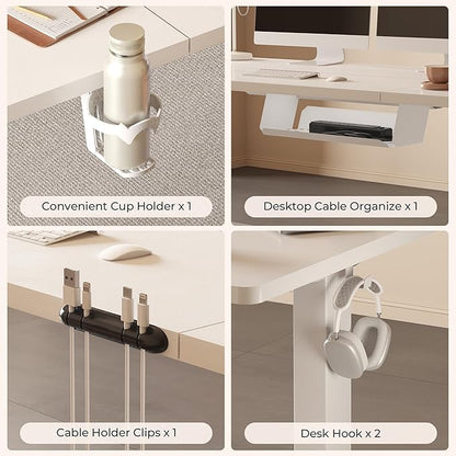 FitStand Adjustable Standing Desk, Large 79x31 Inches Standing Desk with Cable Management, Height Adjustable Home Office Computer Desk with Memory Preset& Cup Holder, White