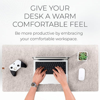 Nordik Large Felt Desk Mat — 35 × 17 in, Stone Oat Beige
