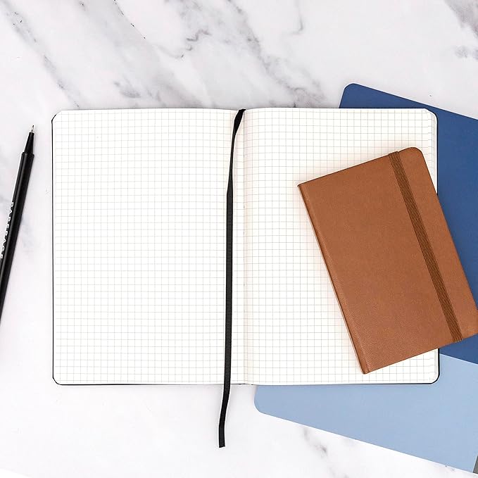 PAPERAGE Graph Paper Spiral Notebook & Journal, (Black), 160 Pages, Medium 5.5 inches x 8 inches - 100 GSM Thick Graphing Paper, Hardcover, Double-Wire Grid Spiral Notebook