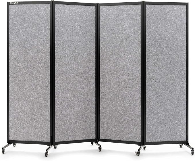 Upgrade Version Room Partition and Divider, Freestanding Rolling Dividers with Wheels,Office Privacy Screen Divider Wall,Classroom Felt Dividers,8'2"L* 6'7"H,4 Panel，Light Grey