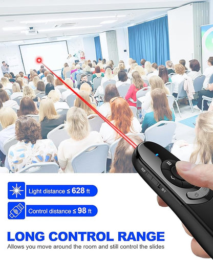DinoFire USB Type C Wireless Presentation Clicker, BT&RF 2.4GHz Dual Modes Presenter Remote for PowerPoint Presentations Compatible with Bluetooth-Enabled Laptops Desktop Computers