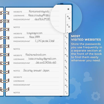 Clever Fox Password Book Spiral – Mini Internet Address & Password Organizer with Laminated Alphabetical Tabs – Small Password Keeper Journal – Hardcover, Pocket Size, 4.7x5.7” (Mystic Blue)